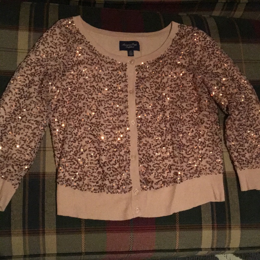American Eagle sequin rose gold cardigan medium